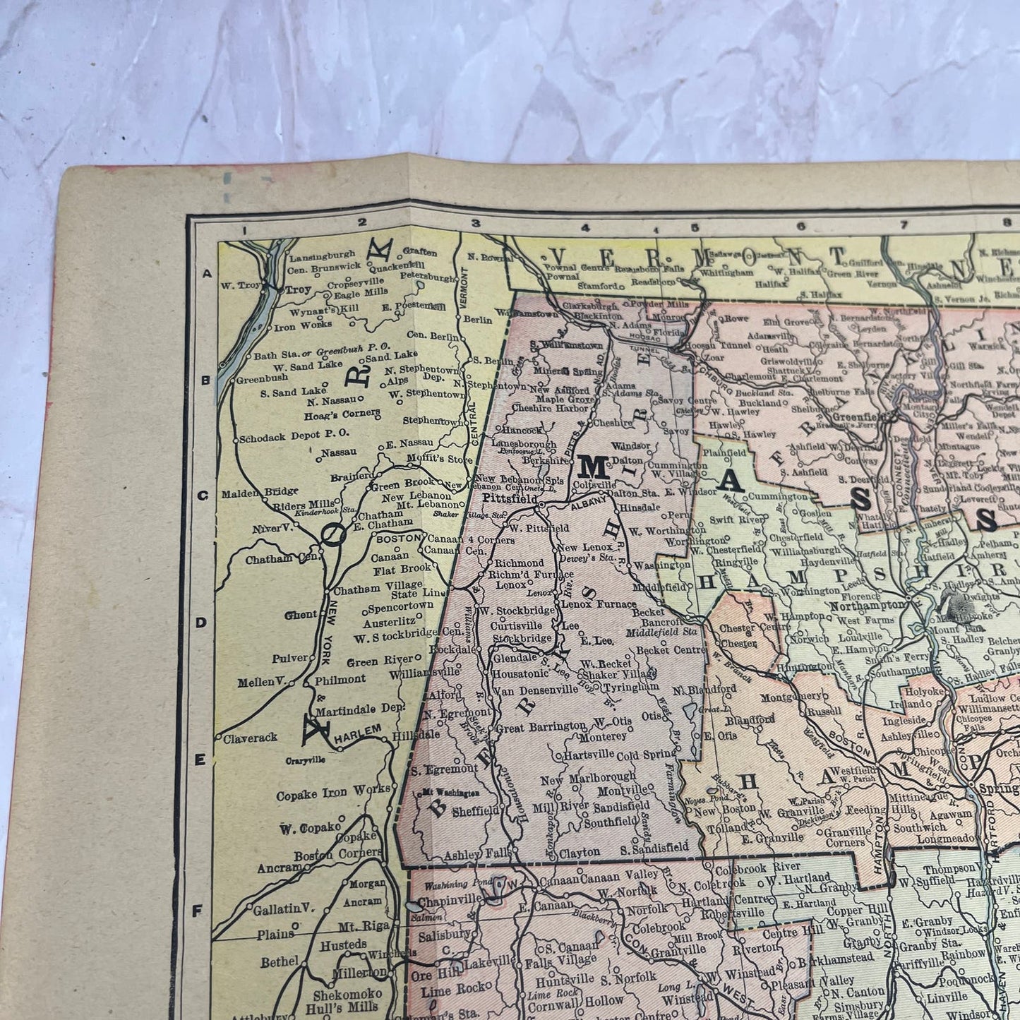 1899 Map of MA, RI and CT Fold Out Original Tinted Map Engraving FL6-8