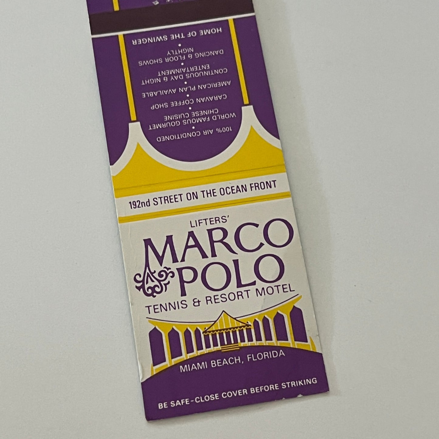 Lifters' Marco Polo Tennis Resort & Motel Miami Beach Matchbook Cover MM5-9