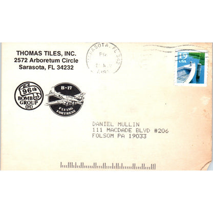 1992 Thomas Tiles Inc 96th Bomb Group Sarasota FL Advertising Postal Card PD7