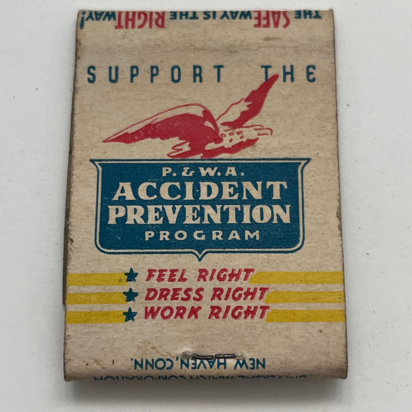 P&WA Accident Prevention Program Old Bill Vintage Matchbook Cover TB8-MB-7