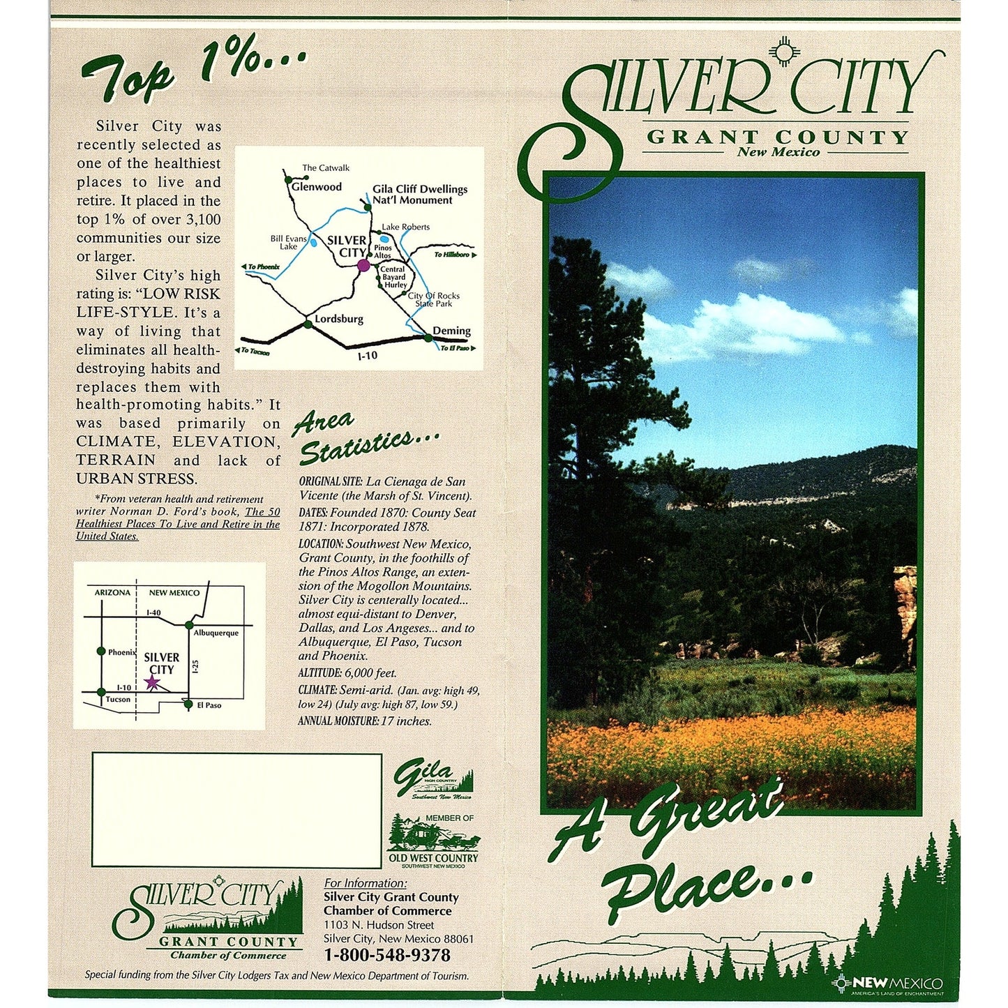 Silver City Grant County NM Vintage Fold Out Travel Brochure TH2-TB1