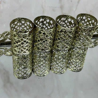 Vintage Lipstick Holder Gold Tone Filigree Ornate Vanity 4 Tubes 4x8” TJ4