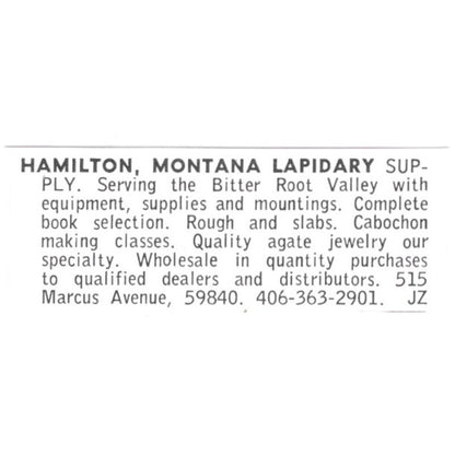 Hamilton Montana Lapidary Supply Co Rock Shop 1972 Ad AF8-S21