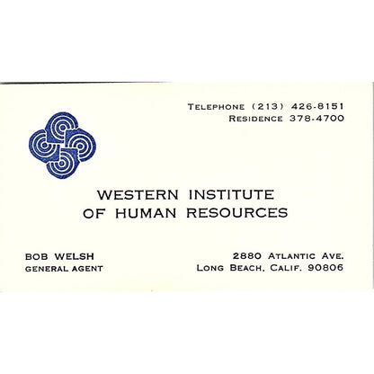 Bob Welsh Western Institute of Human Resources Long Beach Business Card SD9-B11