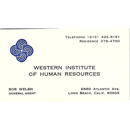 Bob Welsh Western Institute of Human Resources Long Beach Business Card SD9-B11