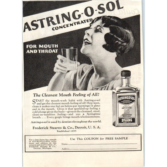 Astring-O-Sol Concentrated Mouthwash Frederick Stearns 1928 Advert AE5-SSE