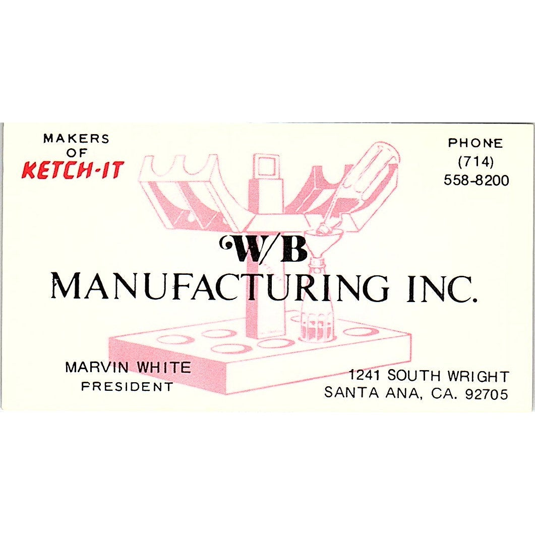Marvin White WB Manufacturing Inc Santa Ana CA Vintage Business Card SD9-B10