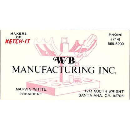 Marvin White WB Manufacturing Inc Santa Ana CA Vintage Business Card SD9-B10