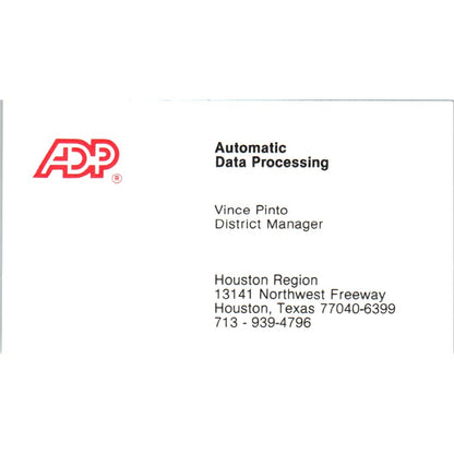 Vince Pinto ADP Automatic Data Processing Houston Vintage Business Card SD8-B16