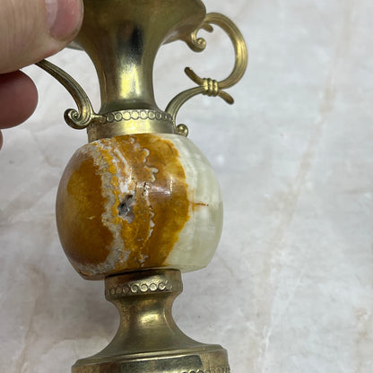 Vintage Onyx Marble and Brass Vases Set of 2 Precious Stone 3.5" TI8