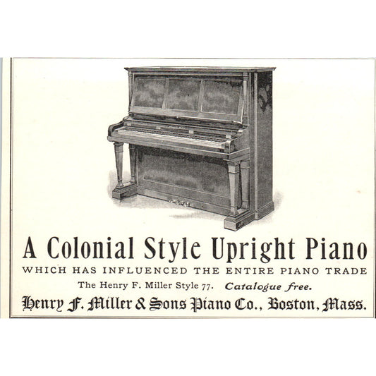 Henry F. Miller & Sons Colonial Style Piano Boston c1905 Victorian Ad AE9-MA3