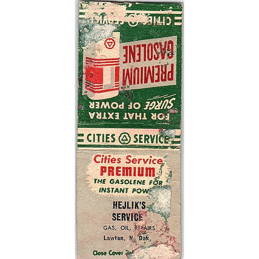 Hejlik's Cities Service Gas Station Lawton ND Vintage Matchbook Cover SF3-Y2