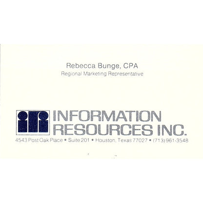 Rebecca Bunge CPA Information Resources Inc Houston Vtg Business Card SE3-B16