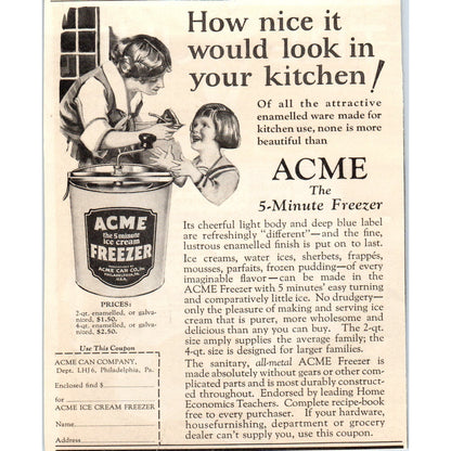 Acme Can Co. 5 Minute Ice Cream Freezer 1924 Magazine Ad AF7-LJ1