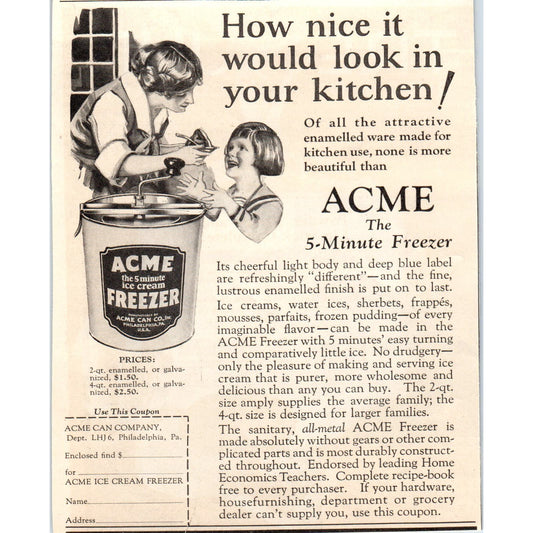 Acme Can Co. 5 Minute Ice Cream Freezer 1924 Magazine Ad AF7-LJ1