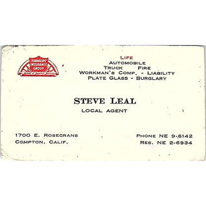 Farmers Insurance Group Steve Leal Compton CA Vintage Business Card SB4-B3