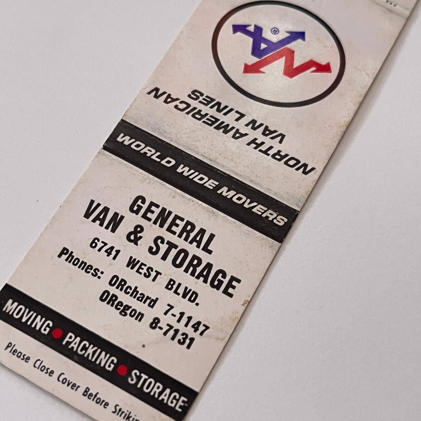 General Van & Storage 6741 West Blvd Inglewood Vintage Matchbook Cover TB6-MB2-1