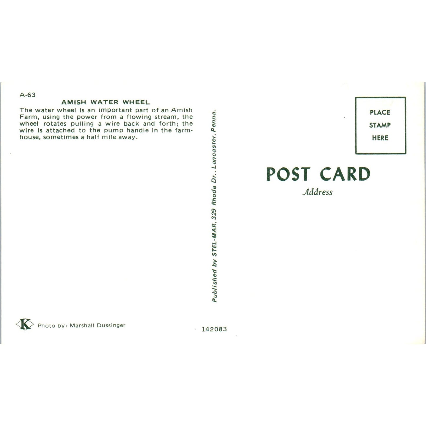 Amish Water Wheel Pennsylvania Dutch Country Postcard PD7