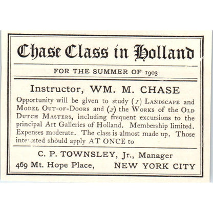 1903 Wm. M. Chase Class in Holland c1905 Victorian Ad AE9-MA10