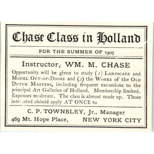 1903 Wm. M. Chase Class in Holland c1905 Victorian Ad AE9-MA10