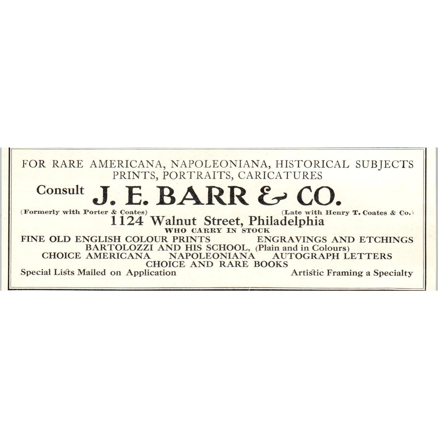 J.E. Barr & Co Rare Americana Philadelphia c1905 Victorian Ad AE9-MA1