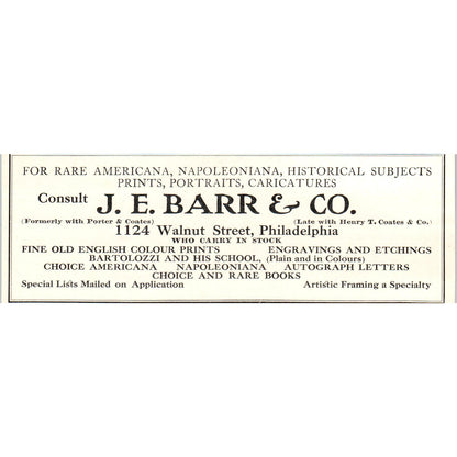 J.E. Barr & Co Rare Americana Philadelphia c1905 Victorian Ad AE9-MA1