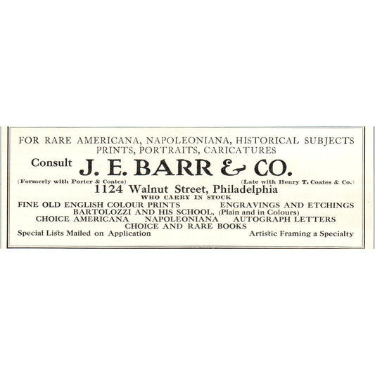 J.E. Barr & Co Rare Americana Philadelphia c1905 Victorian Ad AE9-MA1