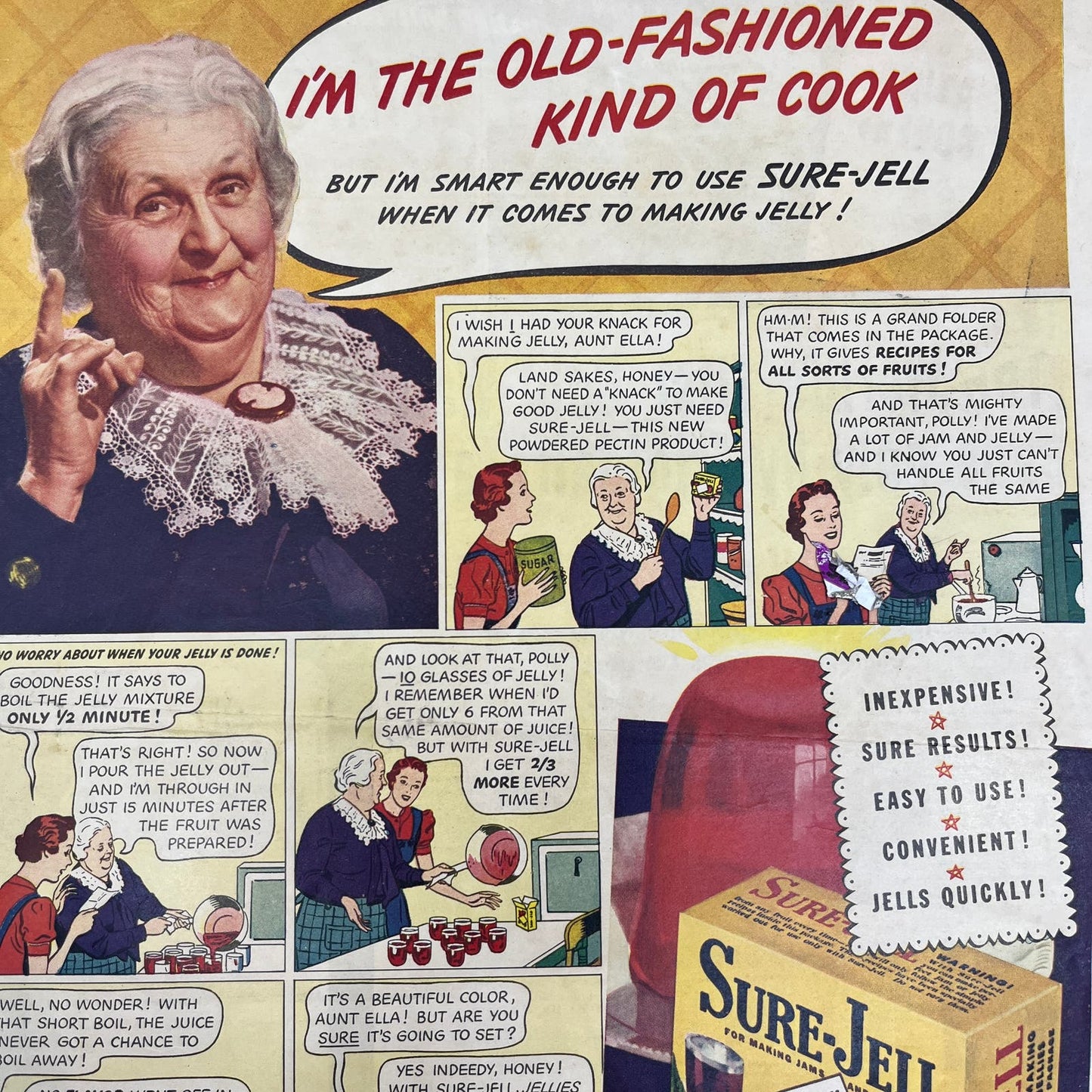 1939 Sure-Jell Pectin Grandma Comic 10x13 Magazine Advertisement FL6-7