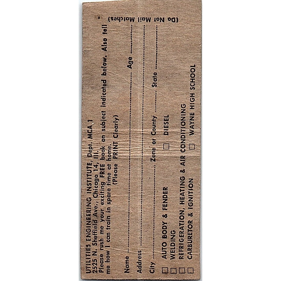 Diesel Job Opportunities Utilities Engineering Institute Matchbook Cover SC7-Y10
