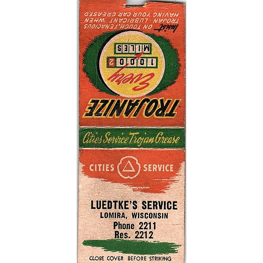 Ludtke's Service Lomira WI Trojanize Vintage Matchbook Cover SC7-Y6