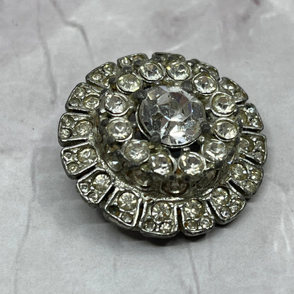 Vintage Silver Tone Rhinestone Button SC1