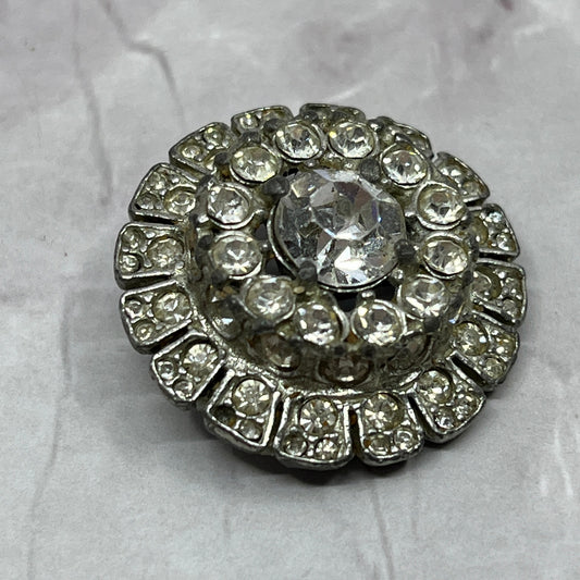 Vintage Silver Tone Rhinestone Button SC1