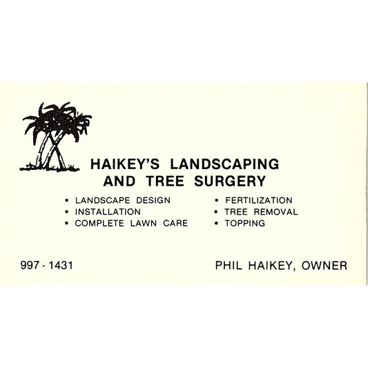 Phil Haikey's Landscaping & Tree Surgery Texas Vintage Business Card SC9-B6