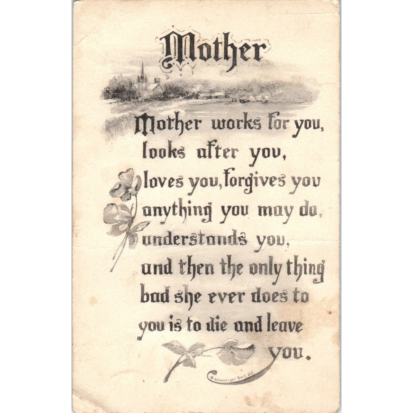 1910 Mother Poem Schlesinger Bros. Antique Postcard PC8