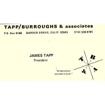 Tapp Burrough& Associates James Tapp Garden Groove CA  Business Card SB4-B9