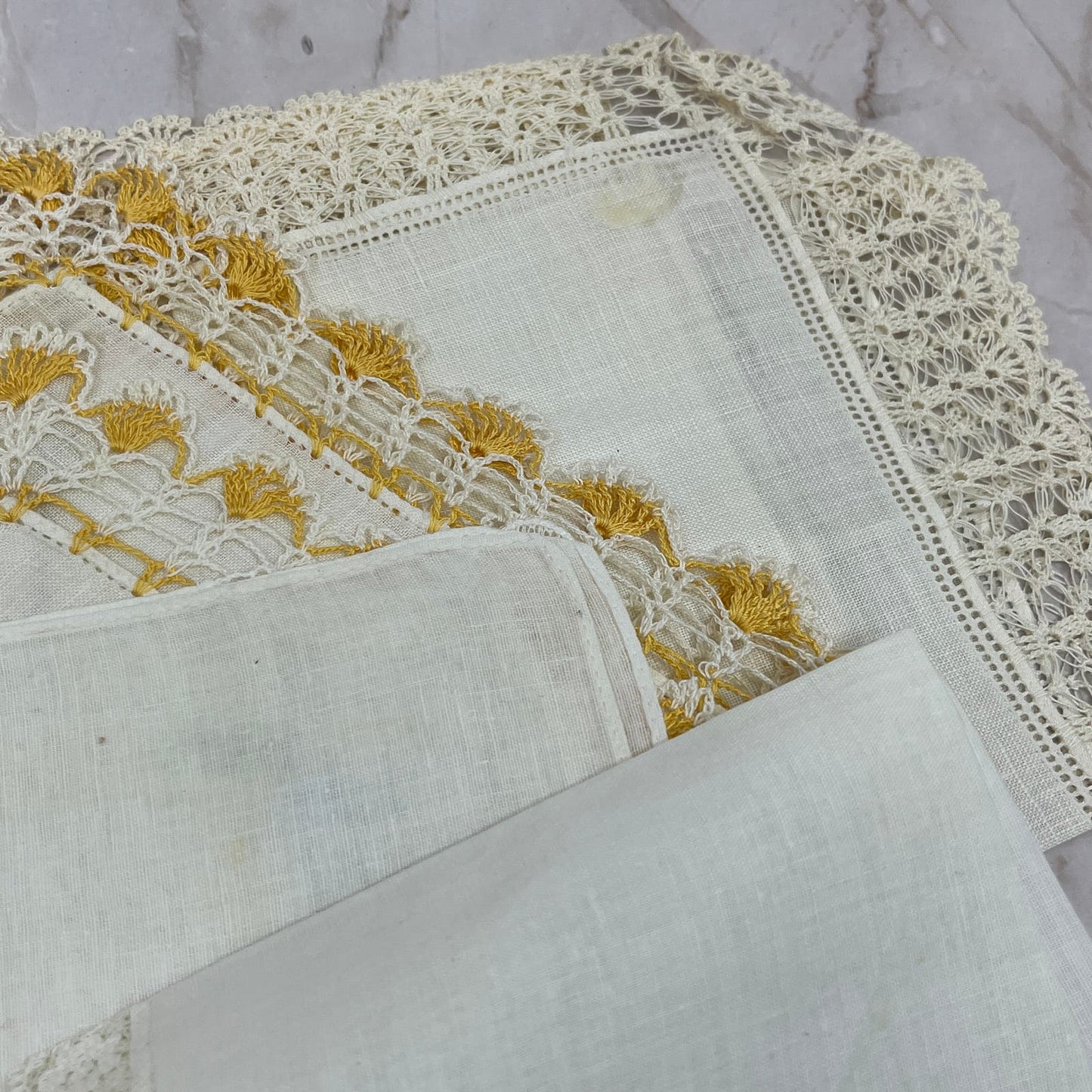 Vintage Lot of 6 Linen Napkins Handkerchiefs TF5