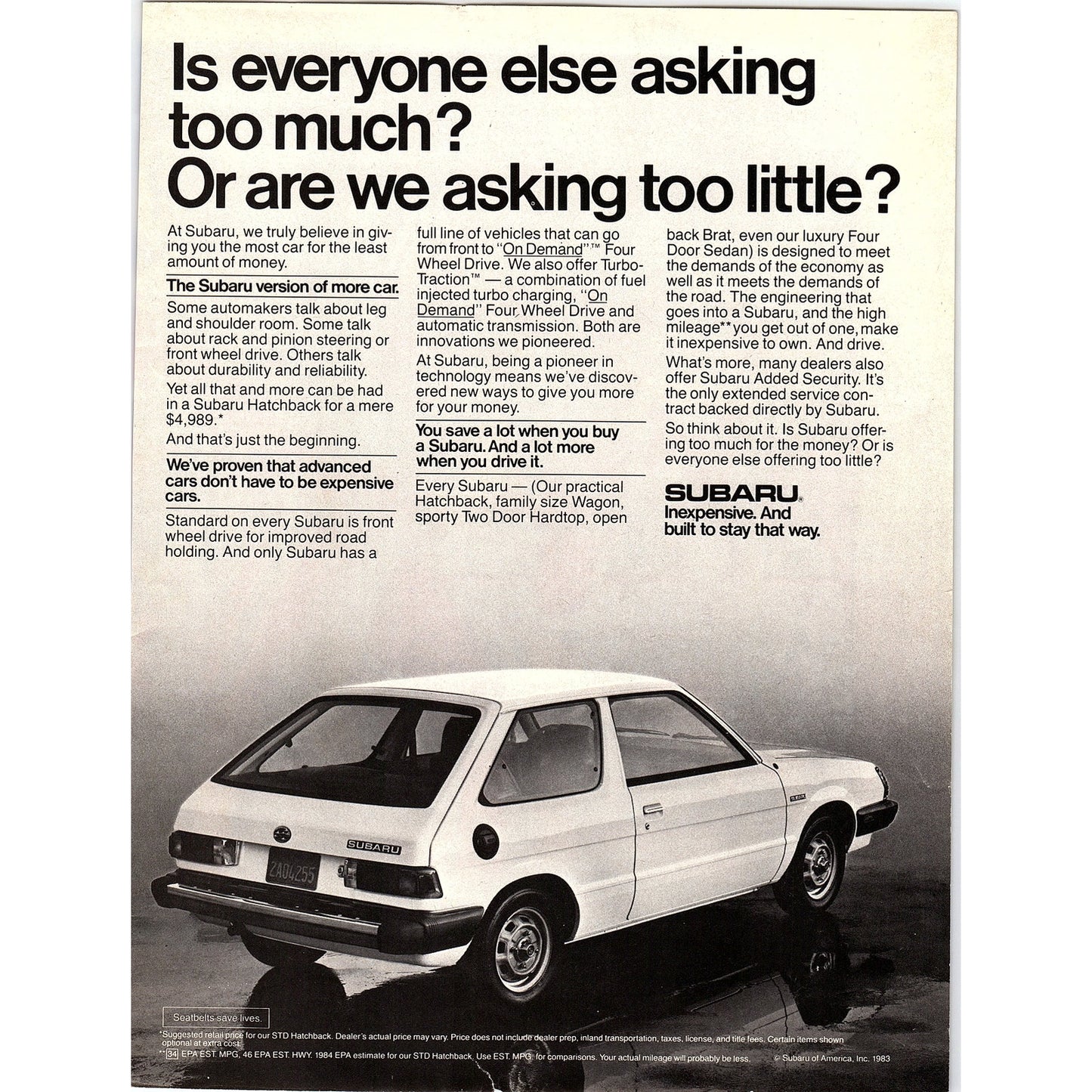 Subaru 2 Door Hatchback 1984 Ad AF8-5