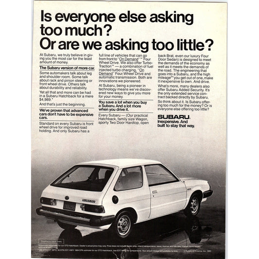 Subaru 2 Door Hatchback 1984 Ad AF8-5