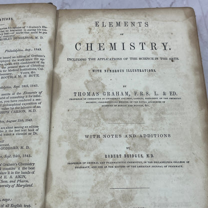 1843 Elements of Chemistry w/ Illustrations Thomas Graham Robert Bridges TJ6-OB