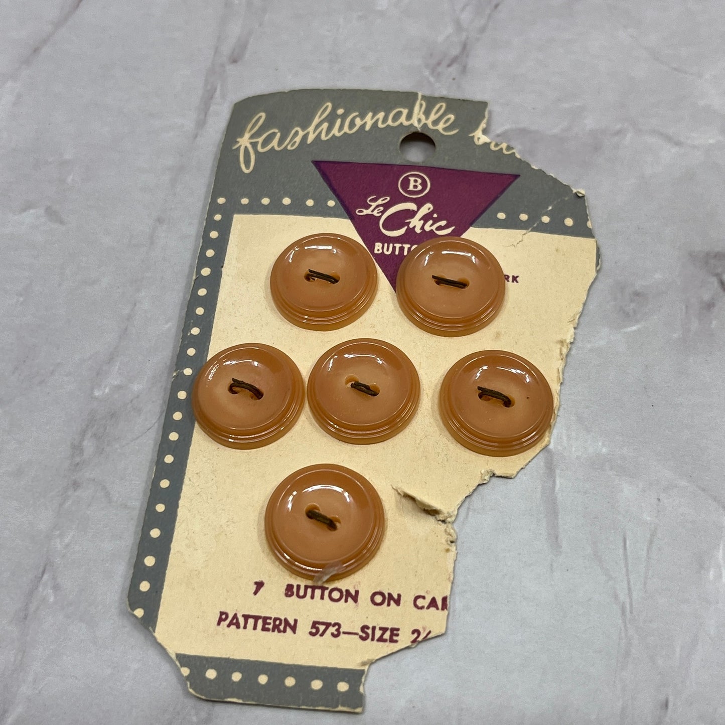 Vintage MCM Le Chic Lot of 6 Peach Salmon Buttons on Card SE2