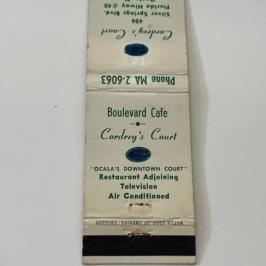 Cordrey's Court Boulevard Cafe Ocala FL Vintage Matchbook Cover TB6-MB1-14