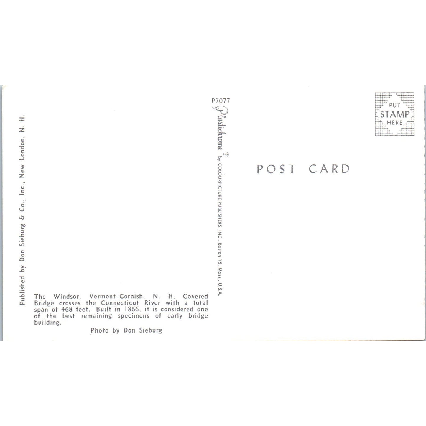 Windsor Vermont-Cornish New Hampshire Covered Bridge Postcard PC3