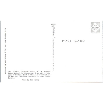 Windsor Vermont-Cornish New Hampshire Covered Bridge Postcard PC3