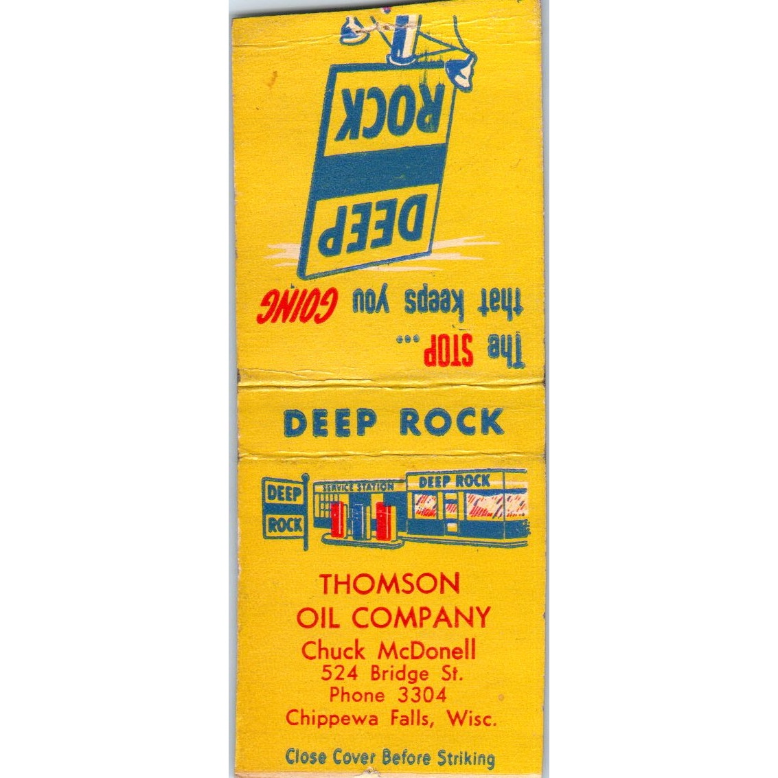Thompson Oil Company Chuck McDonell Chippewa Falls WI Vintage Matchbook SD4-Y9