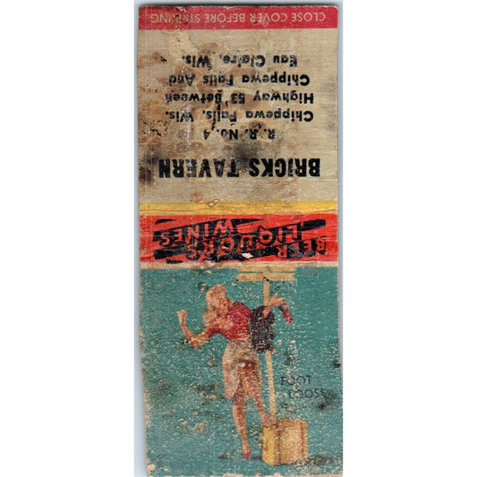 Bricks Tavern Chippewa Falls WI Pinup Vintage Matchbook Cover SD4-Y17