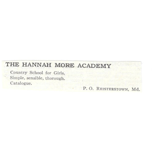 Hannah More Academy Reisterstown MD 1918 Original Magazine Advertisement AE5-SA8