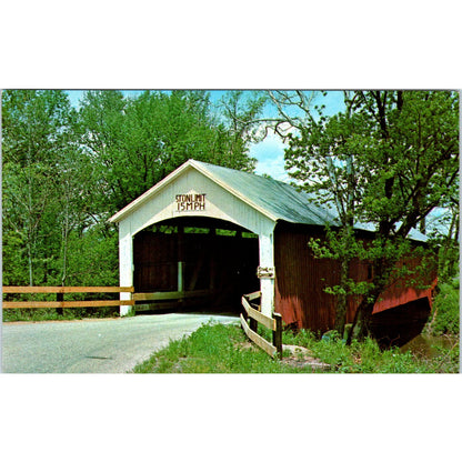 S. Hill Bridge Vermillion Indiana Brouillette Creek Covered Bridge Postcard PB13