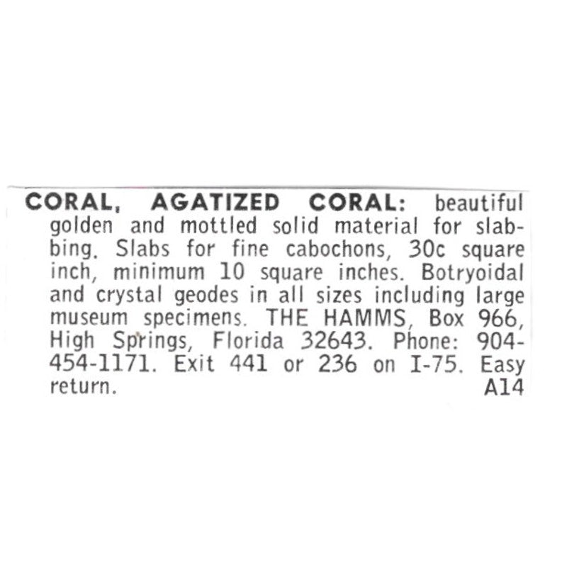 The Hamms Agatized Coral High Springs Florida 1972 Ad AF8-S15