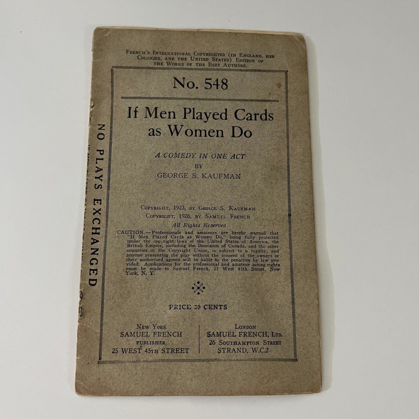 1928 If Men Played Cards as Women Do One-Act Play No. 548 TE2-BB