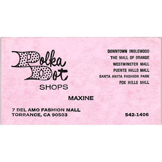 Polka Dot Shops Maxine Torrance CA Vintage Business Card SE5-B5